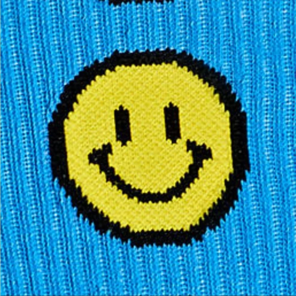 New🌟Blue Smiley Face Cotton Socks Happy - Picture 4 of 4